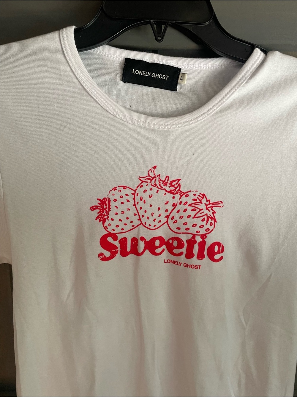 LONELY GHOST White Tee with Strawberry 'Sweetie' Graphic